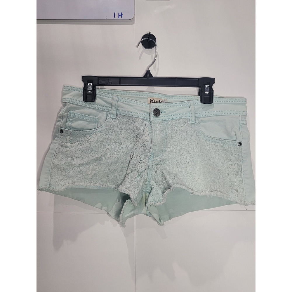 Y2K Juniors Mudd short shorts, daisy dukes, mint‎ green lace overlay size 11